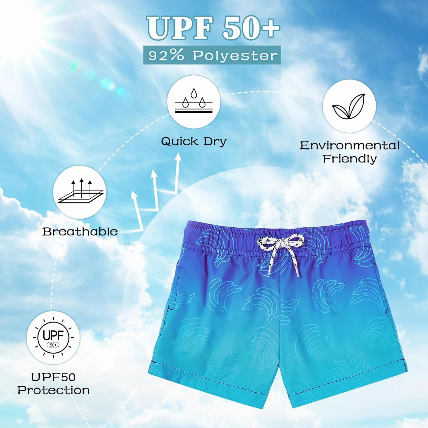 Komorebi Boys Swim Trunks with Compression Liner Swim Shorts Kids Quick Dry UPF 50  Bathing Suit Boys' Swimwear 8-16T