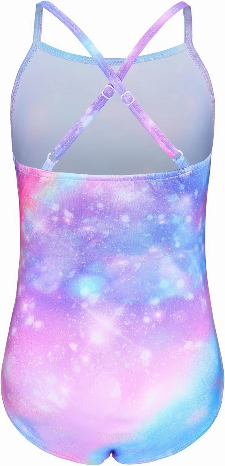 KSK KAISHEK Girls' Sparkle One-Piece Swimsuit 4-12Y Adjustable Crossback Straps Shimmer Bathing Suit for Beach Pool