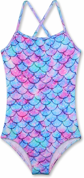 KSK KAISHEK Girls' Sparkle One-Piece Swimsuit 4-12Y Adjustable Crossback Straps Shimmer Bathing Suit for Beach Pool