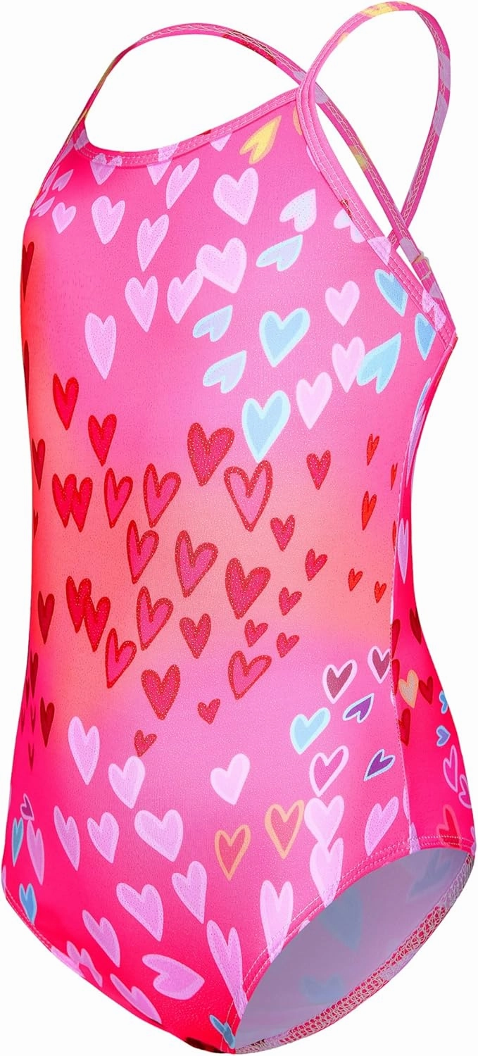 KSK KAISHEK Girls' Sparkle One-Piece Swimsuit 4-12Y Adjustable Crossback Straps Shimmer Bathing Suit for Beach Pool