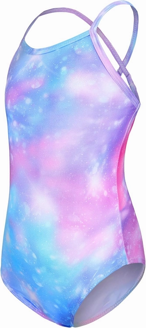 KSK KAISHEK Girls' Sparkle One-Piece Swimsuit 4-12Y Adjustable Crossback Straps Shimmer Bathing Suit for Beach Pool