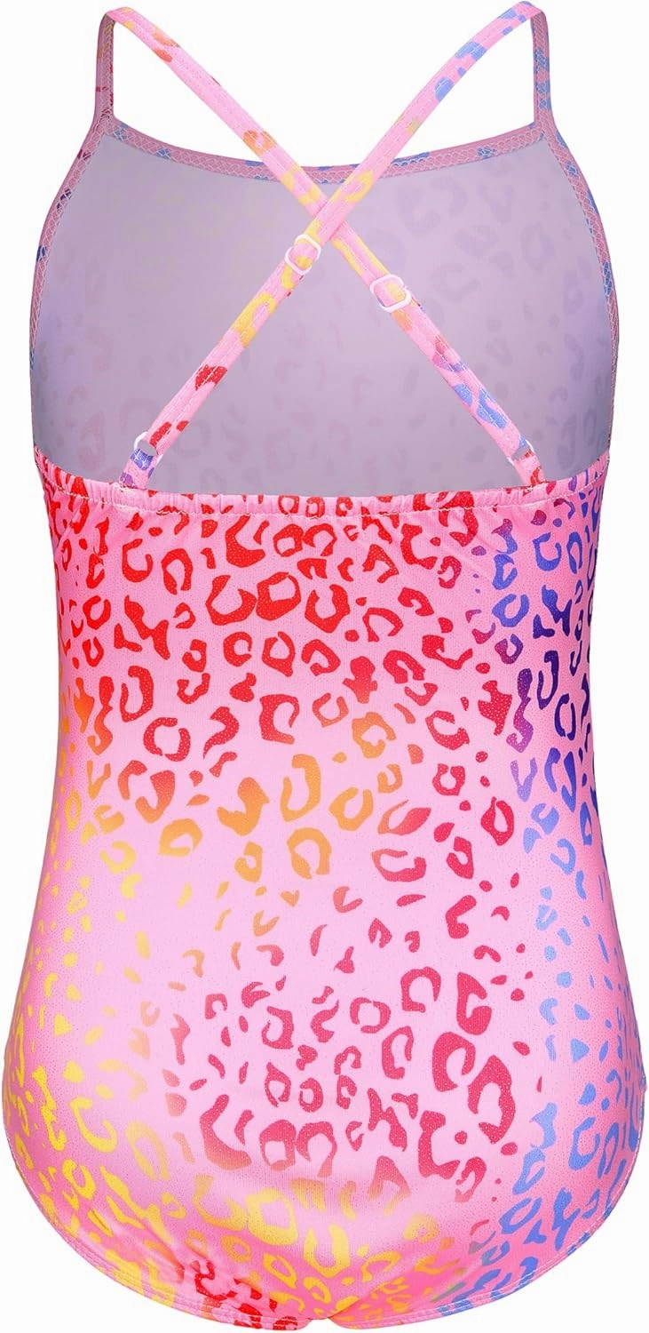 KSK KAISHEK Girls' Sparkle One-Piece Swimsuit 4-12Y Adjustable Crossback Straps Shimmer Bathing Suit for Beach Pool