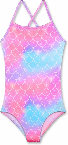 KSK KAISHEK Girls' Sparkle One-Piece Swimsuit 4-12Y Adjustable Crossback Straps Shimmer Bathing Suit for Beach Pool