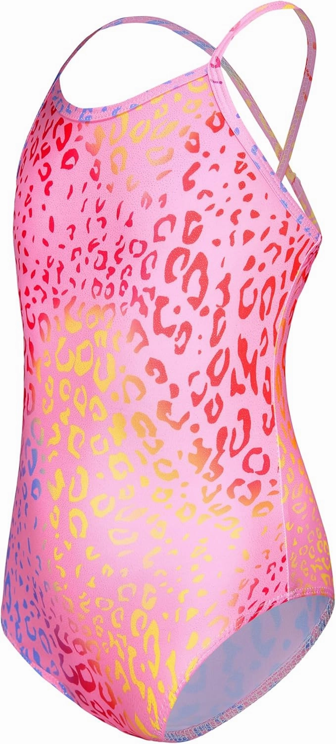 KSK KAISHEK Girls' Sparkle One-Piece Swimsuit 4-12Y Adjustable Crossback Straps Shimmer Bathing Suit for Beach Pool