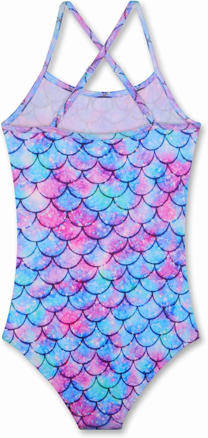 KSK KAISHEK Girls' Sparkle One-Piece Swimsuit 4-12Y Adjustable Crossback Straps Shimmer Bathing Suit for Beach Pool