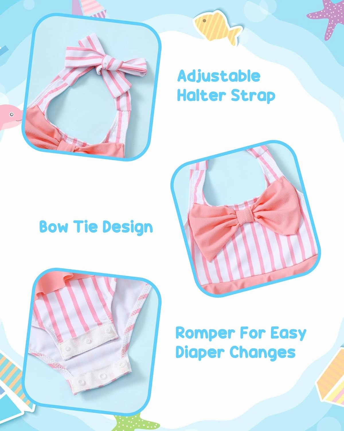 Kucnuzki Baby Girl Swimsuit Newborn One Piece Bathing Suit Bow Tie Bikini Tankini Infant Swimwear with Hat