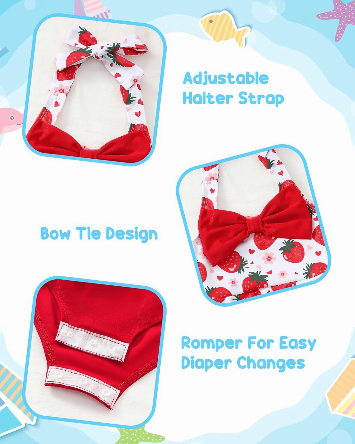Kucnuzki Baby Girl Swimsuit Newborn One Piece Bathing Suit Bow Tie Bikini Tankini Infant Swimwear with Hat