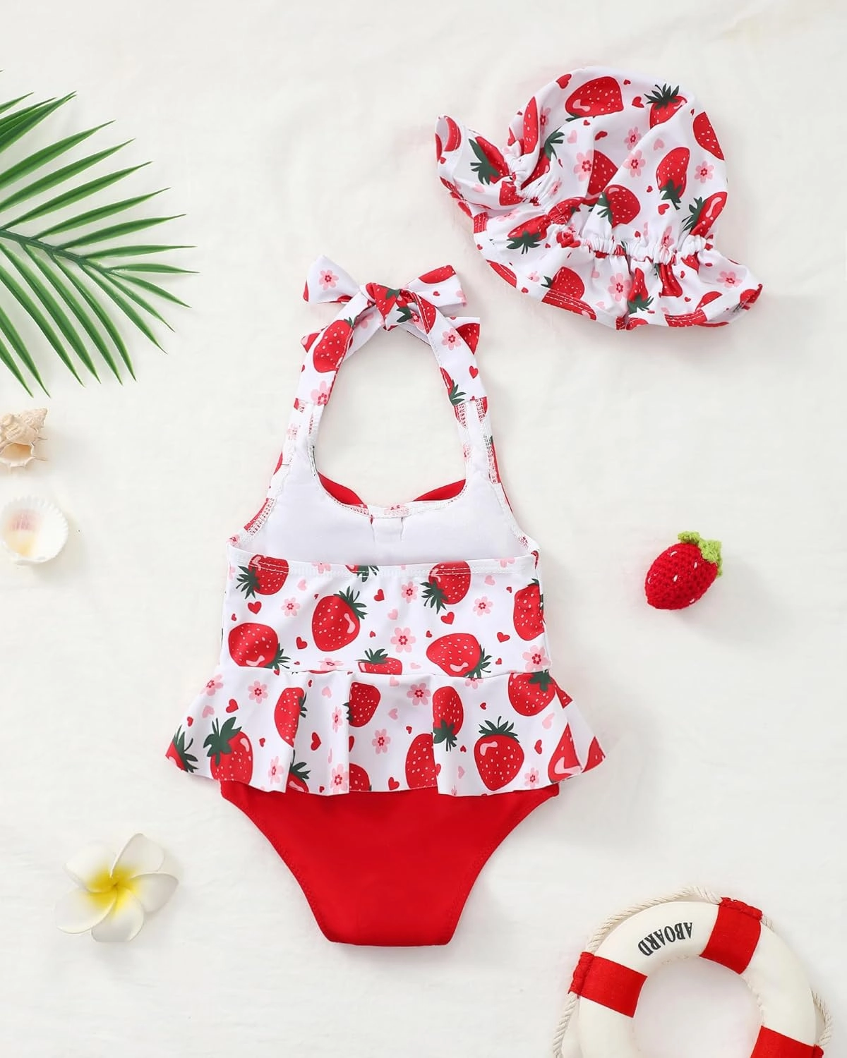 Kucnuzki Baby Girl Swimsuit Newborn One Piece Bathing Suit Bow Tie Bikini Tankini Infant Swimwear with Hat