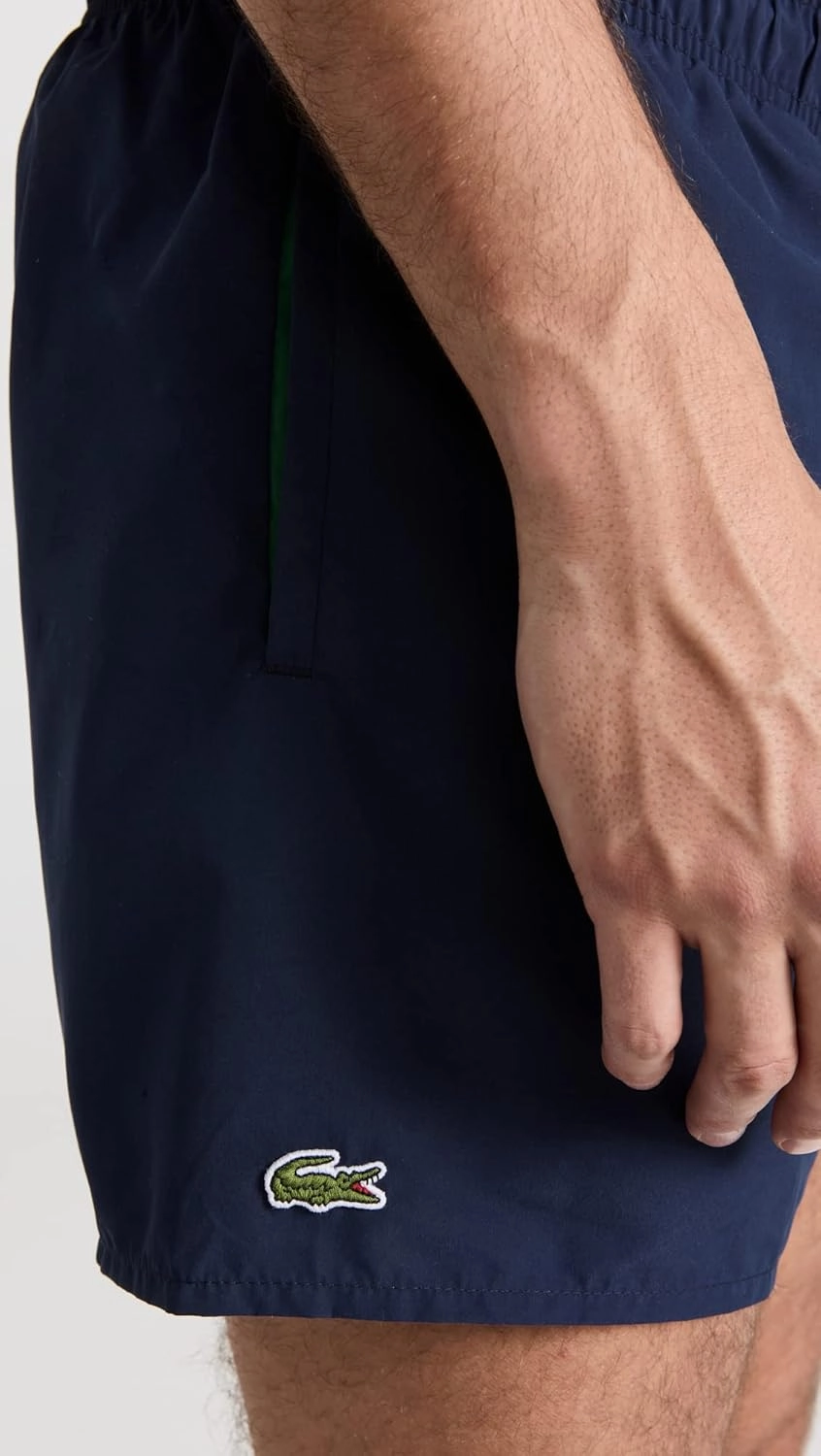 Lacoste Men's Solid Elastic Waist Swim Trunks