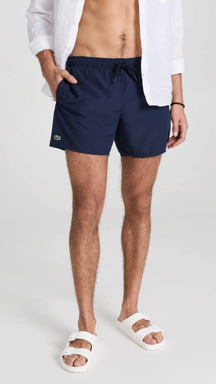 Lacoste Men's Solid Elastic Waist Swim Trunks