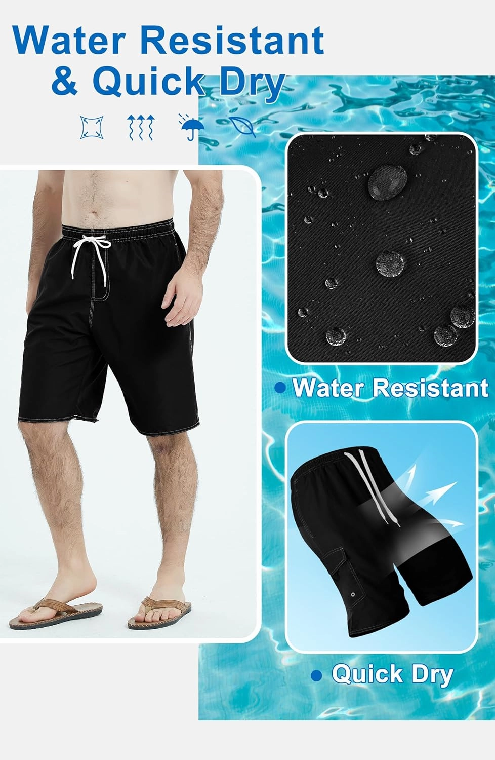 Landisun Mens Swim Trunks Board Shorts Swimsuit Swimwear Swim Shorts Bathing Suits Quick Dry with Mesh Lining