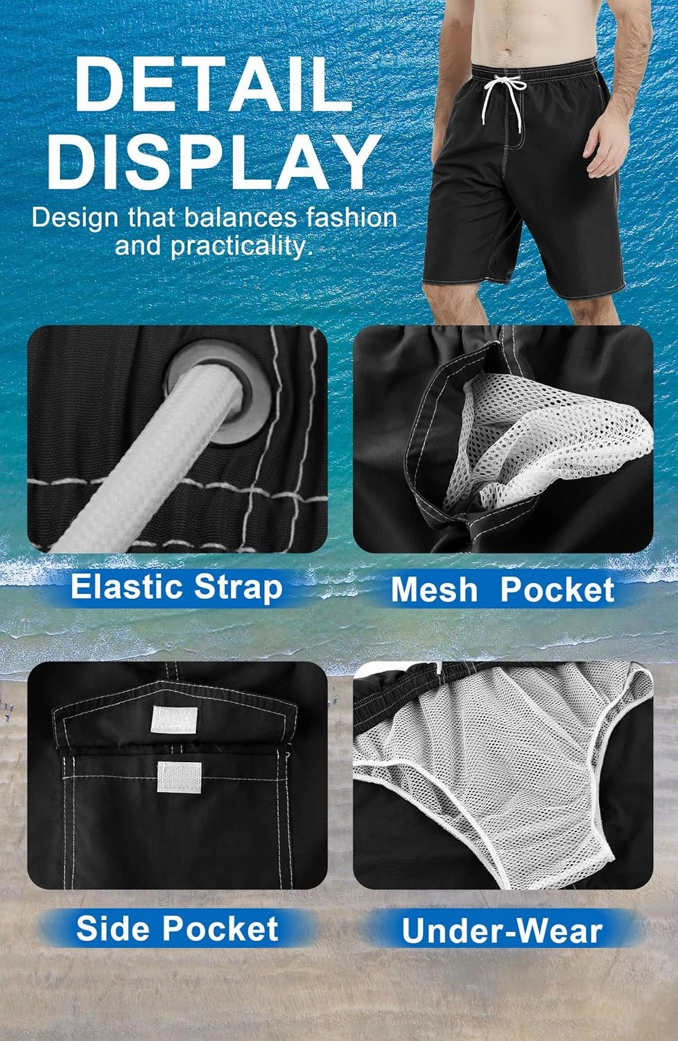 Landisun Mens Swim Trunks Board Shorts Swimsuit Swimwear Swim Shorts Bathing Suits Quick Dry with Mesh Lining