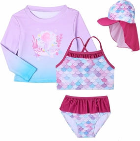 Lilian & Gema 4-Piece Baby Toddler Girl Swimsuit Set - Tankini & Rash Guard Girls Bathing Suit with UPF 50  Sun Protection