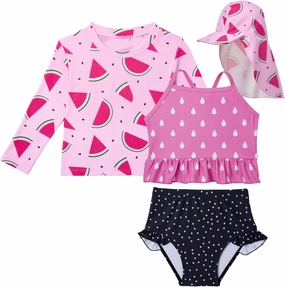 Lilian & Gema 4-Piece Baby Toddler Girl Swimsuit Set - Tankini & Rash Guard Girls Bathing Suit with UPF 50  Sun Protection