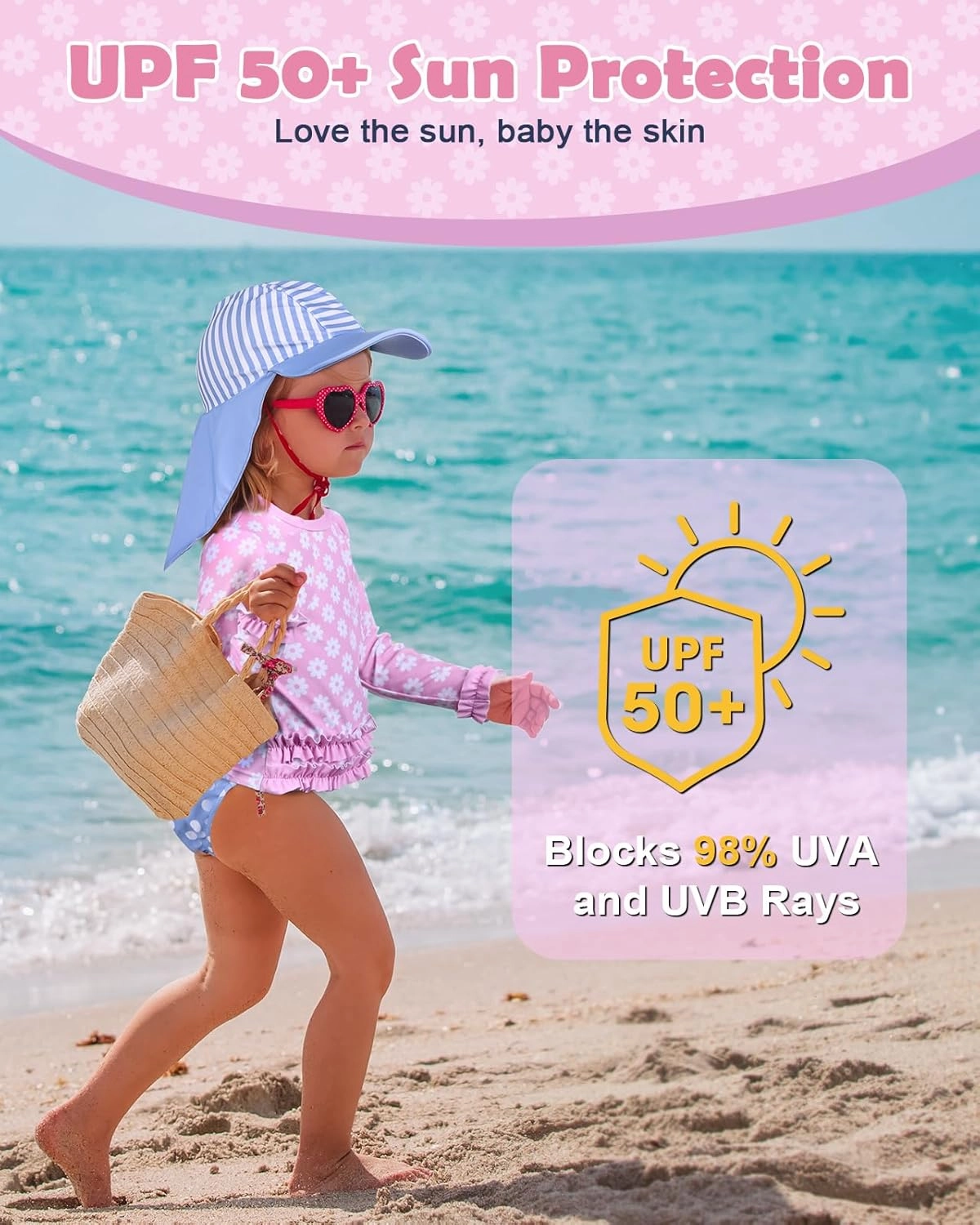 Lilian & Gema 4-Piece Baby Toddler Girl Swimsuit Set - Tankini & Rash Guard Girls Bathing Suit with UPF 50  Sun Protection