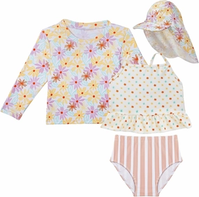 Lilian & Gema 4-Piece Baby Toddler Girl Swimsuit Set - Tankini & Rash Guard Girls Bathing Suit with UPF 50  Sun Protection