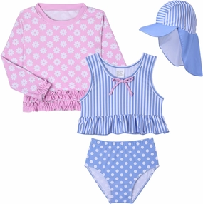 Lilian & Gema 4-Piece Baby Toddler Girl Swimsuit Set - Tankini & Rash Guard Girls Bathing Suit with UPF 50  Sun Protection
