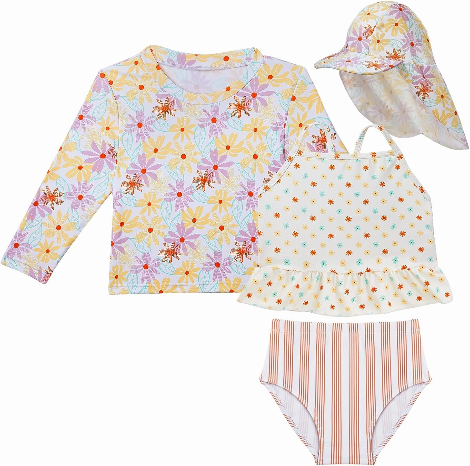 Lilian & Gema 4-Piece Baby Toddler Girl Swimsuit Set - Tankini & Rash Guard Girls Bathing Suit with UPF 50  Sun Protection