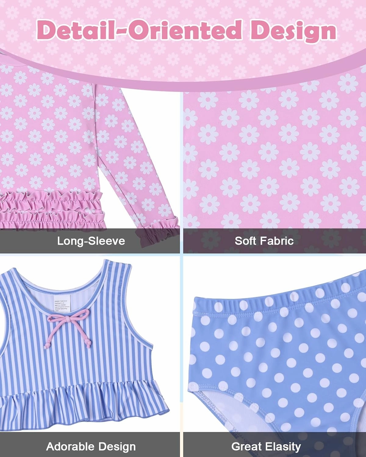 Lilian & Gema 4-Piece Baby Toddler Girl Swimsuit Set - Tankini & Rash Guard Girls Bathing Suit with UPF 50  Sun Protection
