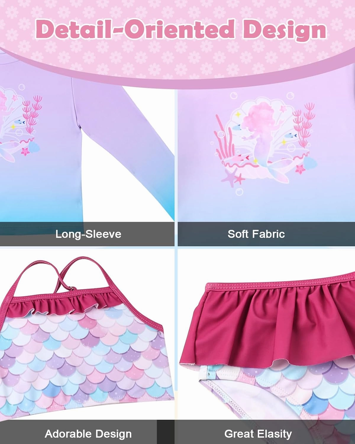 Lilian & Gema 4-Piece Baby Toddler Girl Swimsuit Set - Tankini & Rash Guard Girls Bathing Suit with UPF 50  Sun Protection