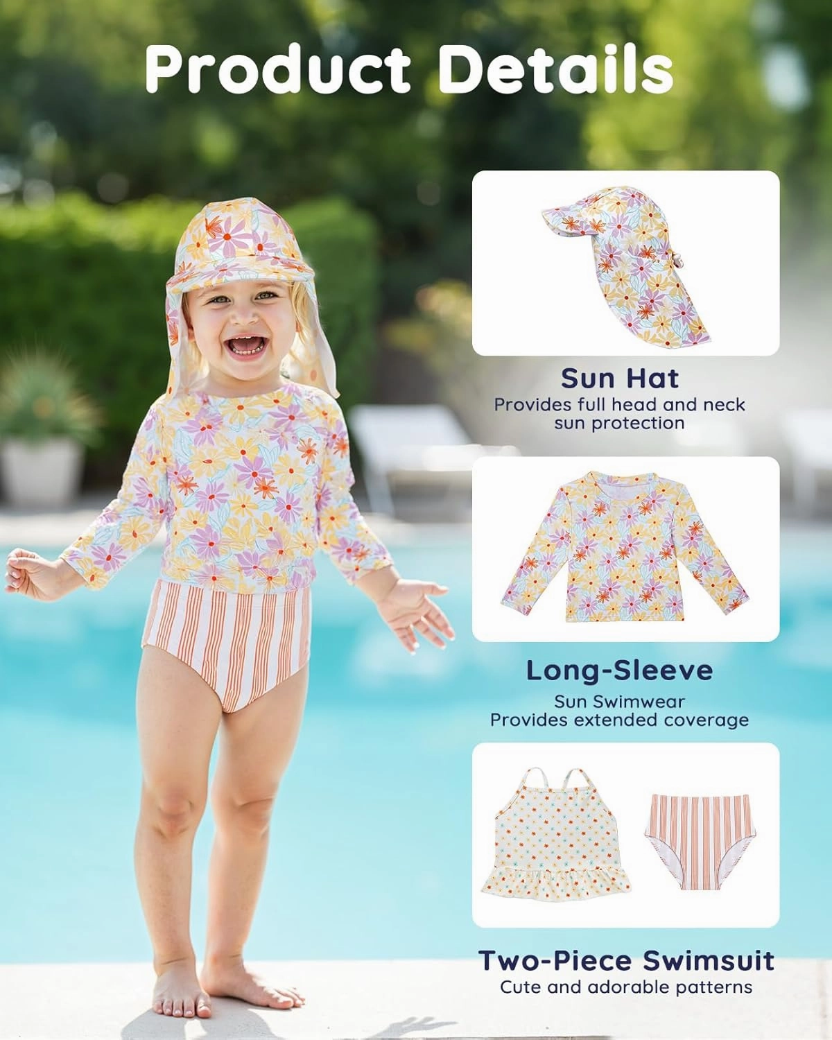 Lilian & Gema 4-Piece Baby Toddler Girl Swimsuit Set - Tankini & Rash Guard Girls Bathing Suit with UPF 50  Sun Protection
