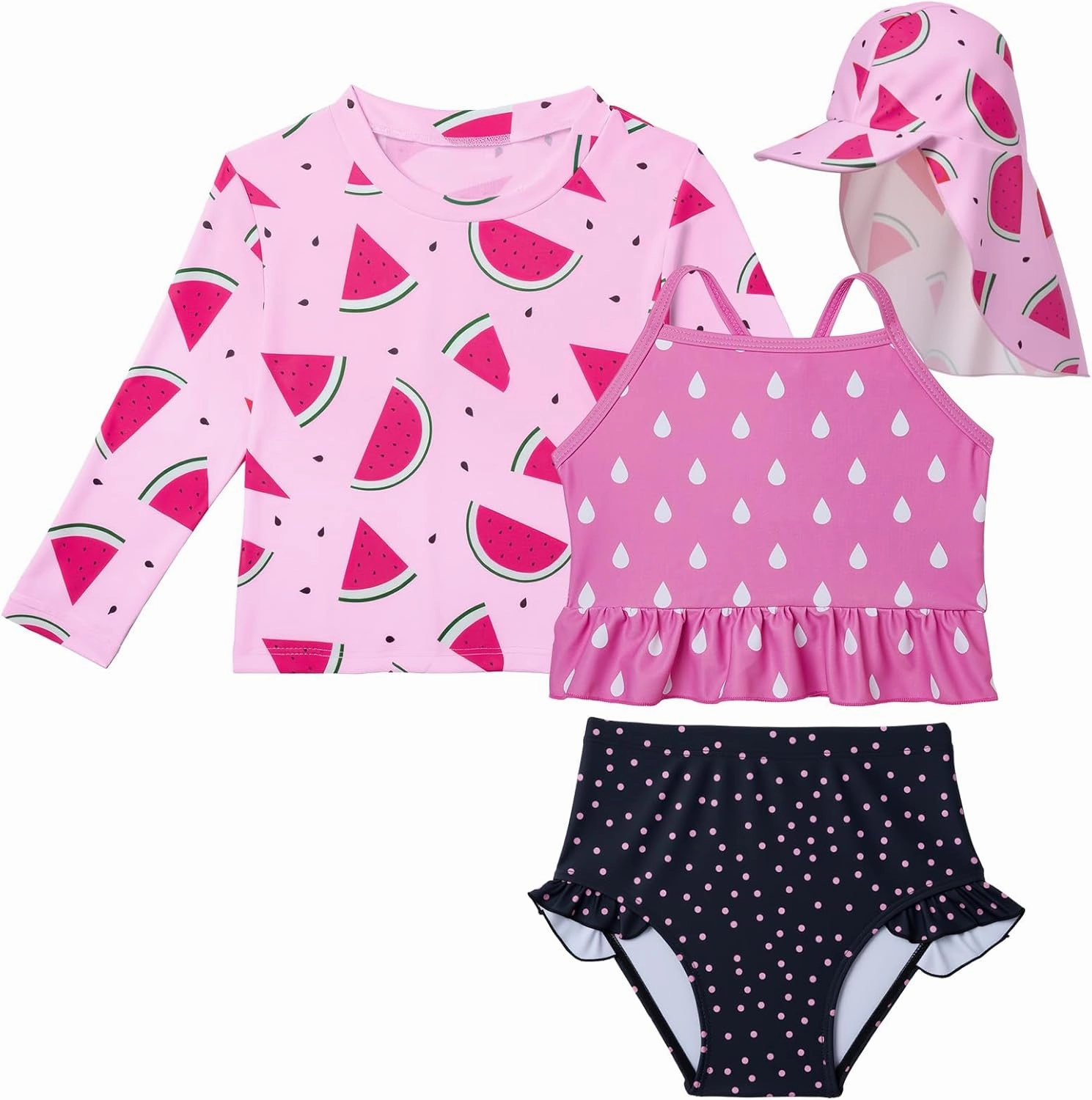 Lilian & Gema 4-Piece Baby Toddler Girl Swimsuit Set - Tankini & Rash Guard Girls Bathing Suit with UPF 50  Sun Protection