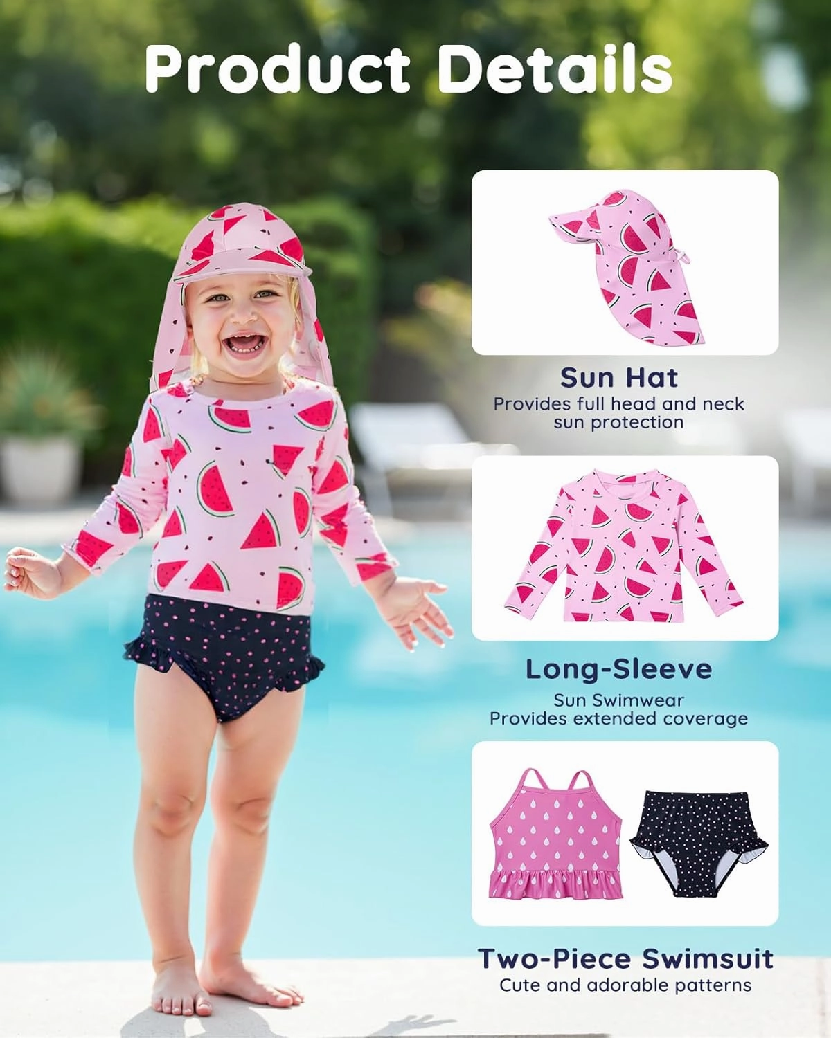 Lilian & Gema 4-Piece Baby Toddler Girl Swimsuit Set - Tankini & Rash Guard Girls Bathing Suit with UPF 50  Sun Protection