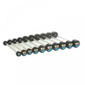 Limited Edition MYO Strength Rubber Barbell with PU End Cap - 10kg - 50kg Straight (10 Bar Set) Great Value, Collars