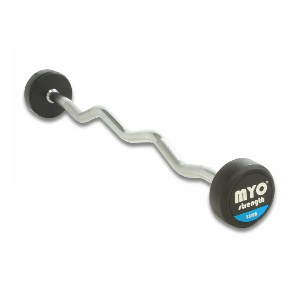MYO Strength Rubber Barbell with PU End Cap - EZ Bar, Ab Wheel