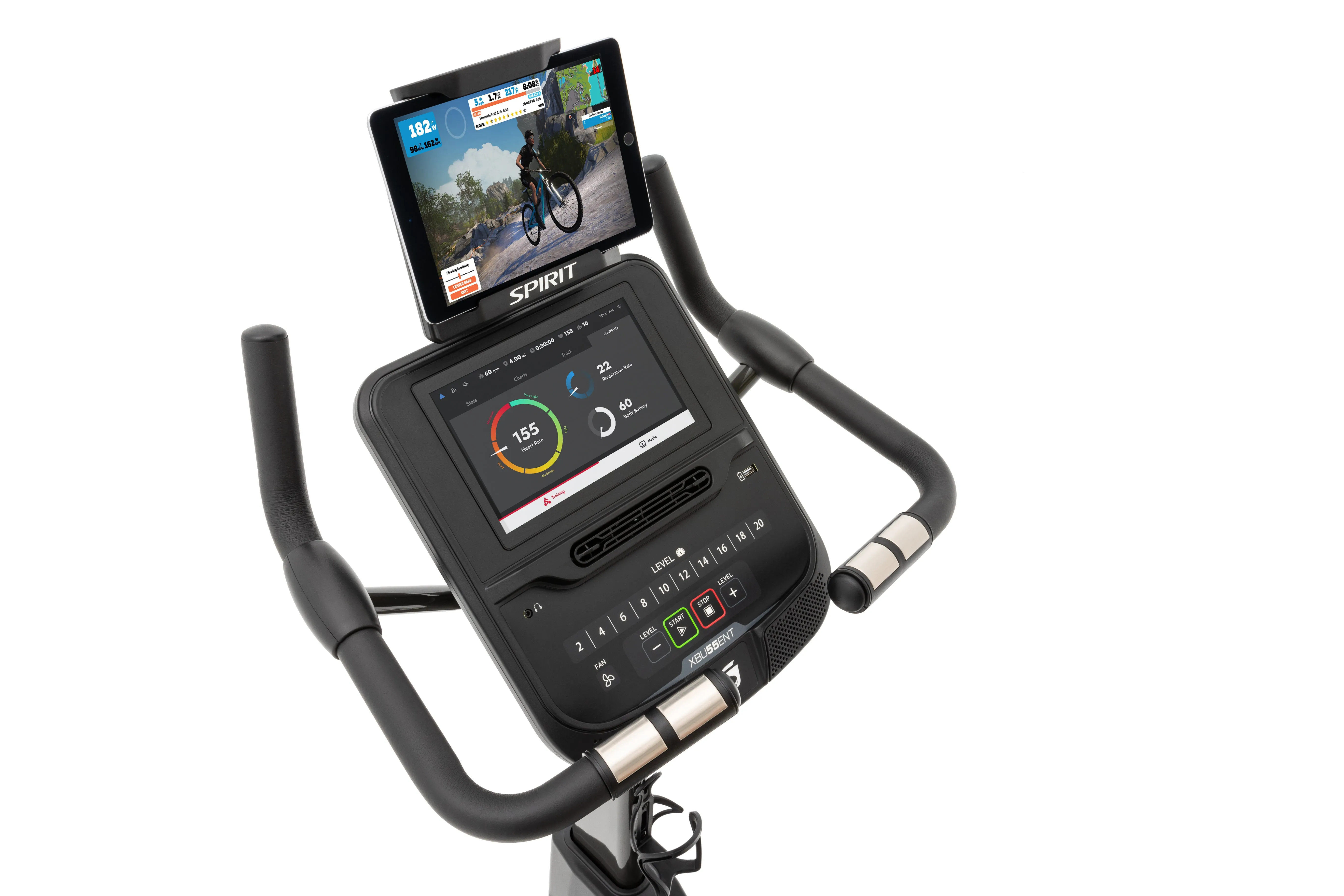 Spirit XBU55-ENT Upright Bike, Folding treadmill, Weight bench for home