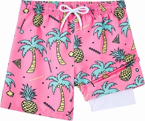 Little Boys Swim Trunks with Boxer Mesh Liner Swim Shorts Kids Quick Dry Bathing Suit Swimwear 4-12T