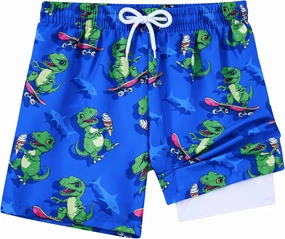 Little Boys Swim Trunks with Boxer Mesh Liner Swim Shorts Kids Quick Dry Bathing Suit Swimwear 4-12T