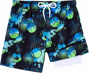 Little Boys Swim Trunks with Boxer Mesh Liner Swim Shorts Kids Quick Dry Bathing Suit Swimwear 4-12T