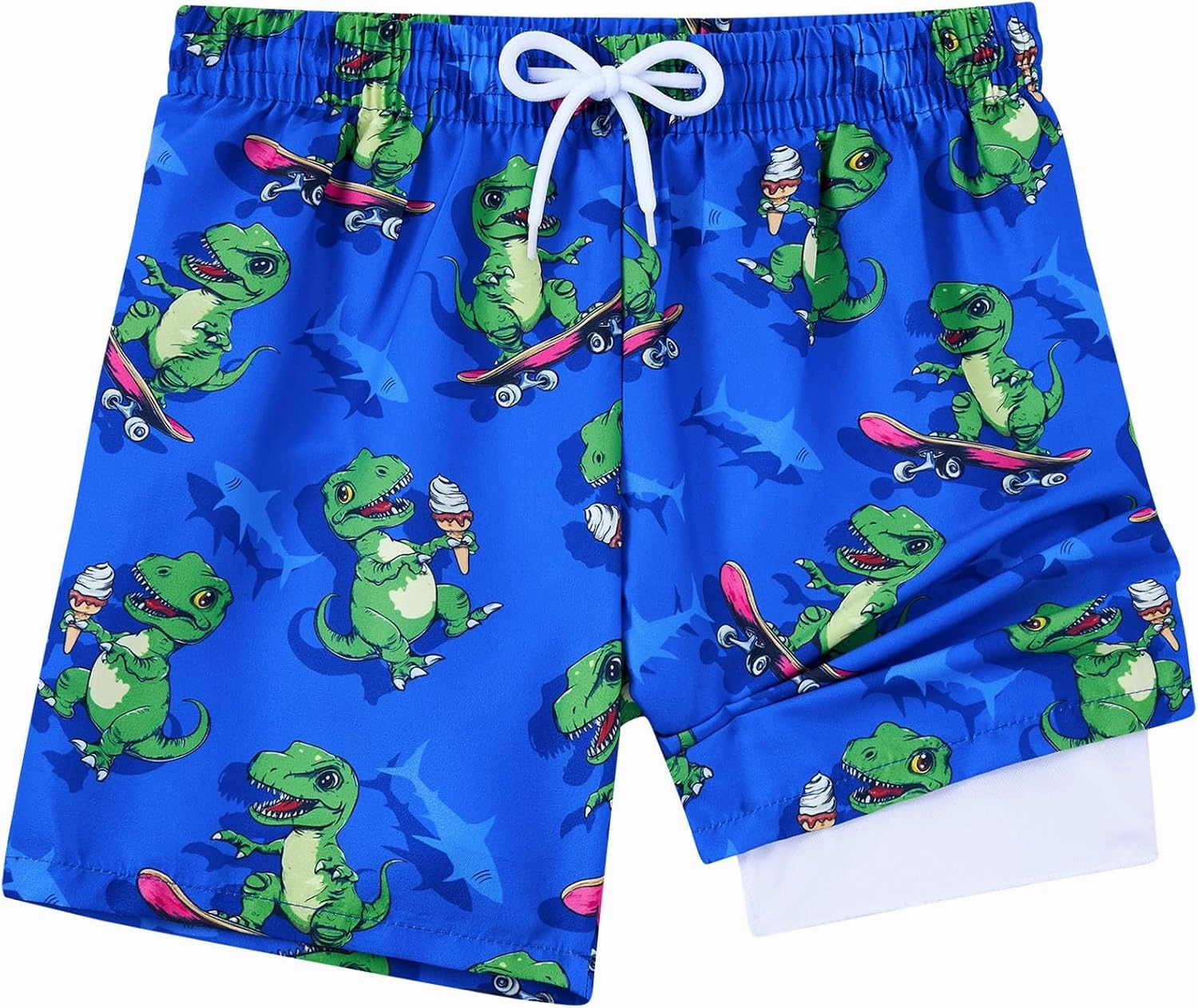 Little Boys Swim Trunks with Boxer Mesh Liner Swim Shorts Kids Quick Dry Bathing Suit Swimwear 4-12T
