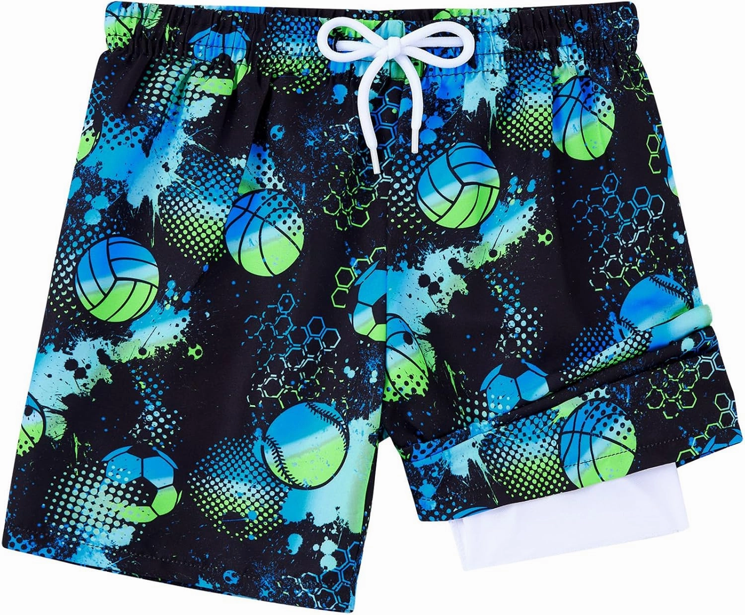 Little Boys Swim Trunks with Boxer Mesh Liner Swim Shorts Kids Quick Dry Bathing Suit Swimwear 4-12T