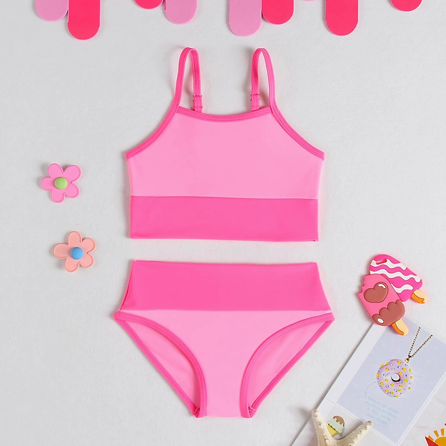 Little Girl Swimsuit Casual Swimwear Kids Two Piece Color Block Bathing Suits Beach Bikini Set 3-8 Years