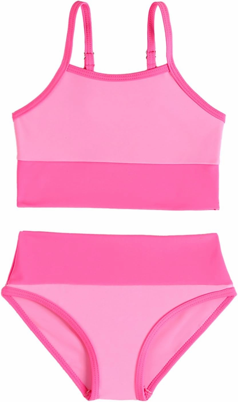 Little Girl Swimsuit Casual Swimwear Kids Two Piece Color Block Bathing Suits Beach Bikini Set 3-8 Years
