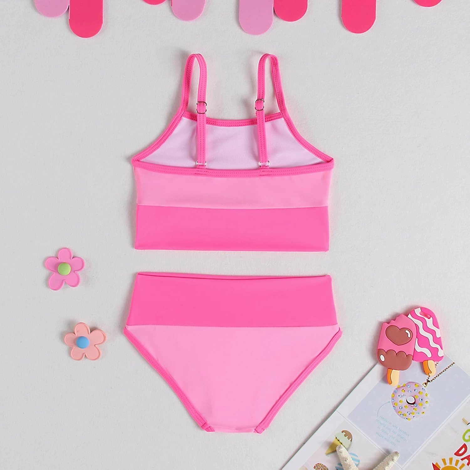 Little Girl Swimsuit Casual Swimwear Kids Two Piece Color Block Bathing Suits Beach Bikini Set 3-8 Years
