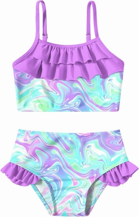 Little Girls Two Piece Mermaid Bikini Set Ruffle Adjustable Summer Beach Bathing Swimsuit 3-7 Years for Kids