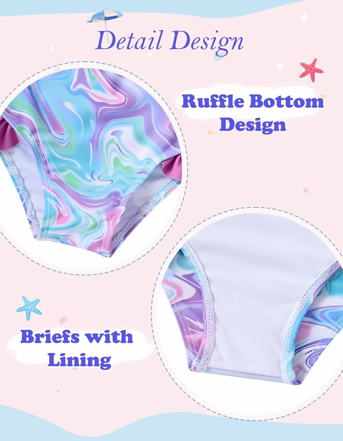 Little Girls Two Piece Mermaid Bikini Set Ruffle Adjustable Summer Beach Bathing Swimsuit 3-7 Years for Kids