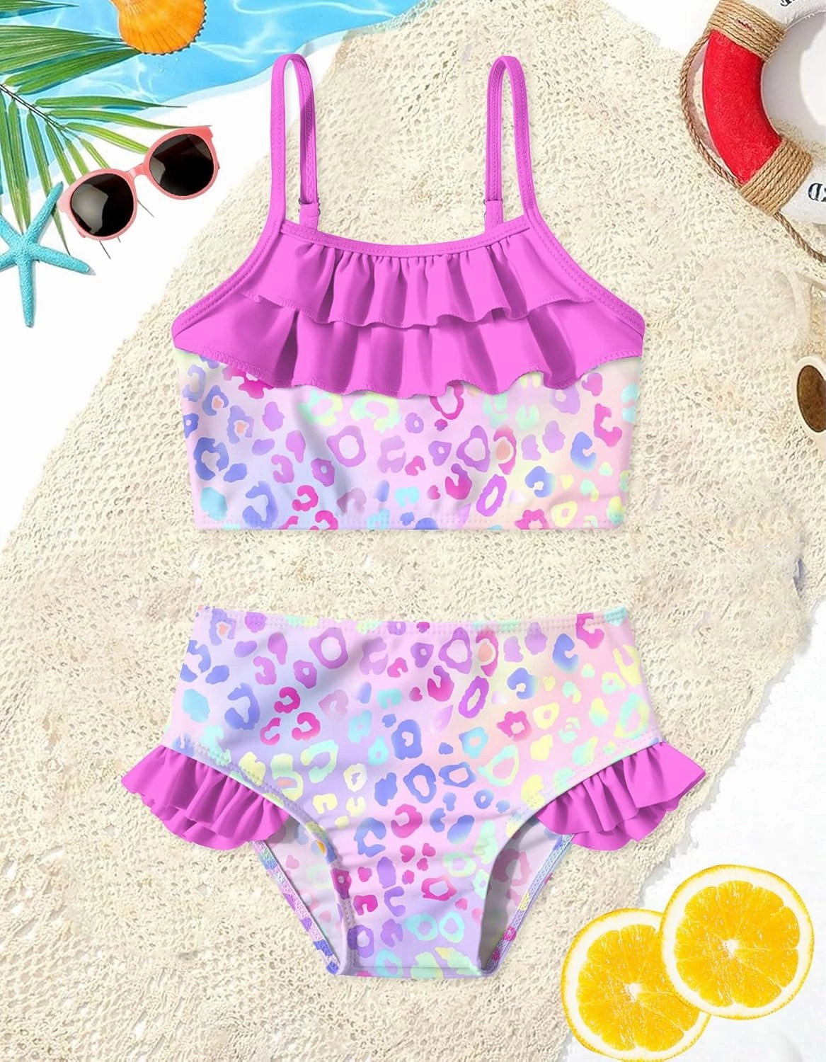 Little Girls Two Piece Mermaid Bikini Set Ruffle Adjustable Summer Beach Bathing Swimsuit 3-7 Years for Kids