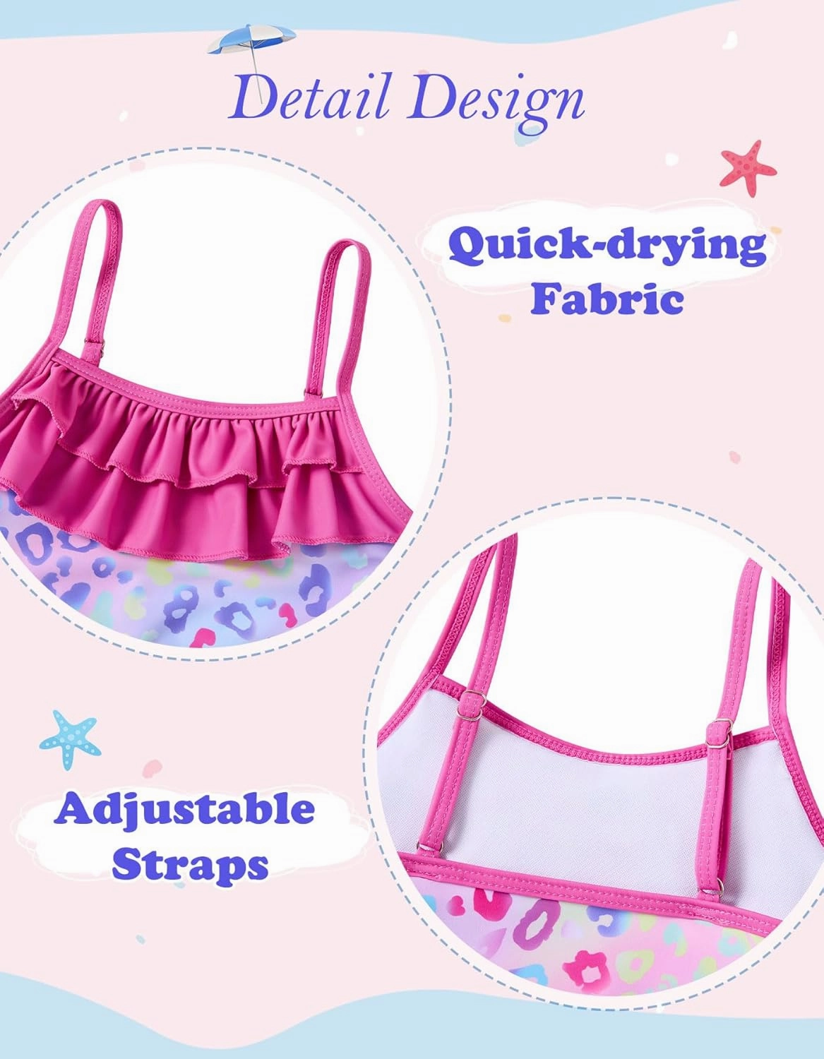 Little Girls Two Piece Mermaid Bikini Set Ruffle Adjustable Summer Beach Bathing Swimsuit 3-7 Years for Kids