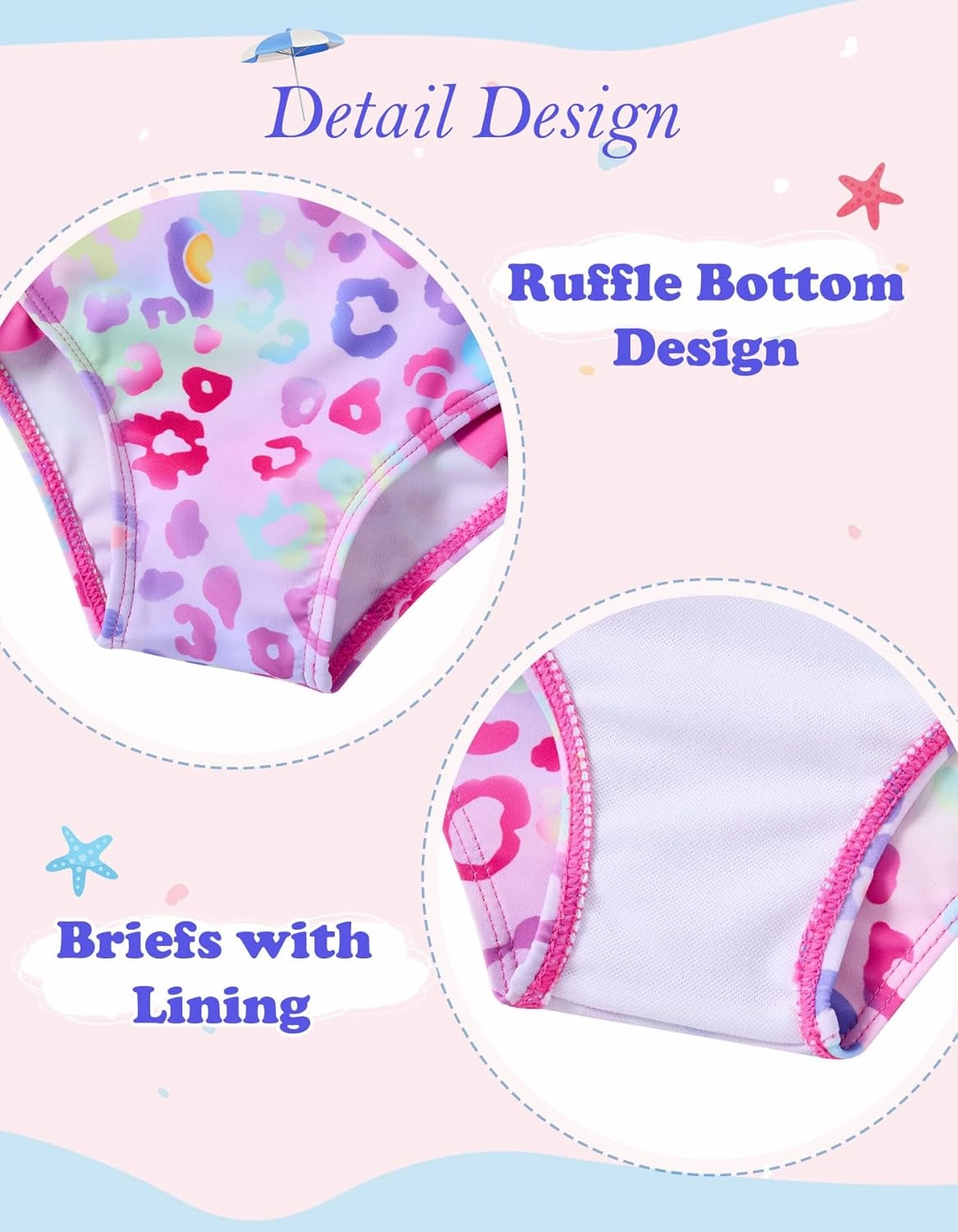 Little Girls Two Piece Mermaid Bikini Set Ruffle Adjustable Summer Beach Bathing Swimsuit 3-7 Years for Kids