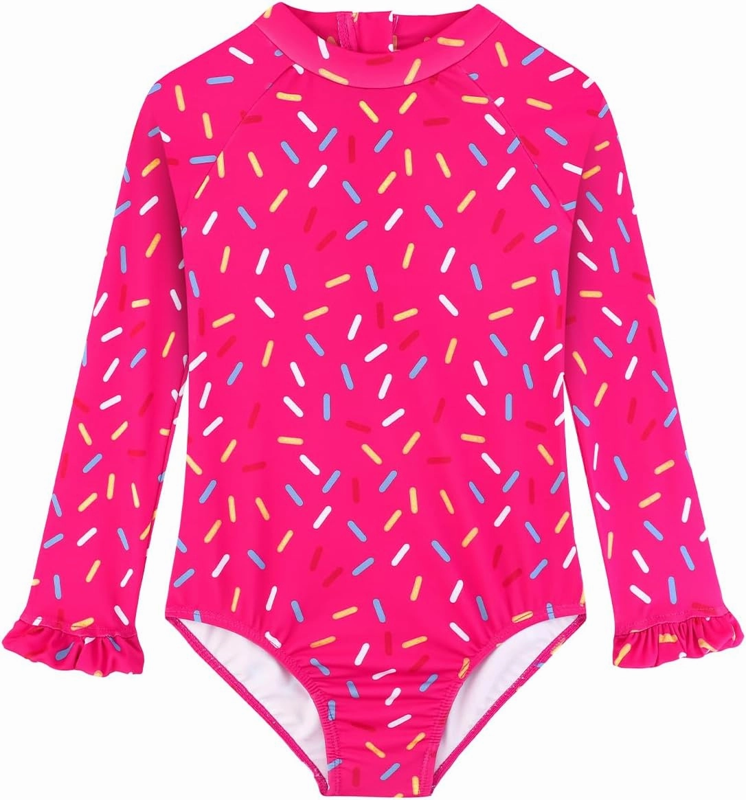Long Sleeve One Piece Ruffle Swimsuit for Toddler Girls Baby Girl Rashguard Shirt with UPF 50  Sun Protection
