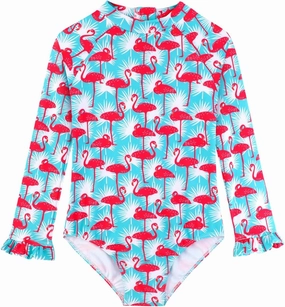 Long Sleeve One Piece Ruffle Swimsuit for Toddler Girls Baby Girl Rashguard Shirt with UPF 50  Sun Protection