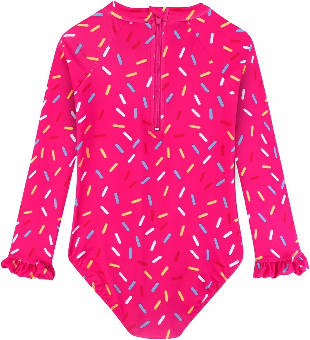 Long Sleeve One Piece Ruffle Swimsuit for Toddler Girls Baby Girl Rashguard Shirt with UPF 50  Sun Protection