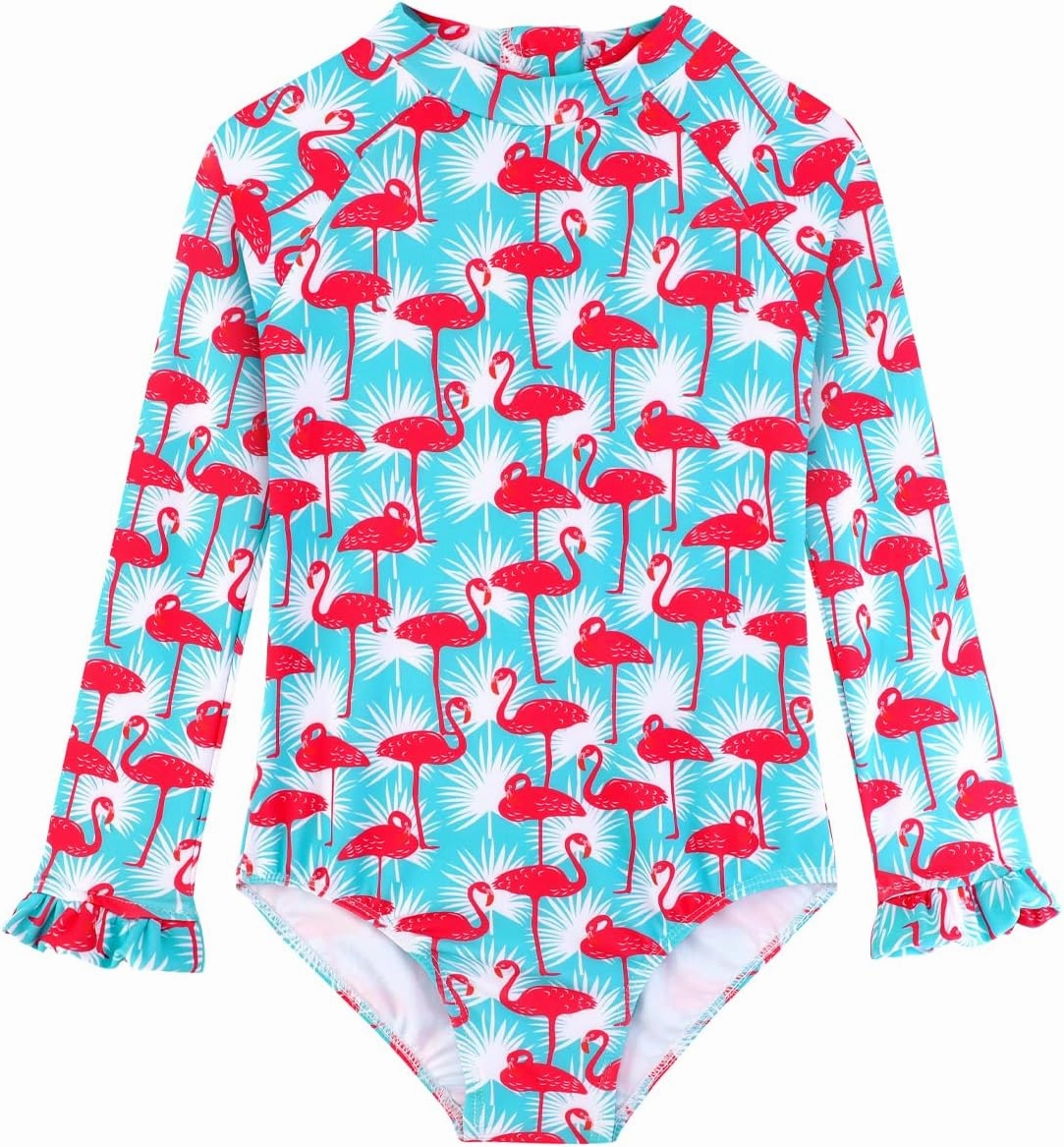Long Sleeve One Piece Ruffle Swimsuit for Toddler Girls Baby Girl Rashguard Shirt with UPF 50  Sun Protection