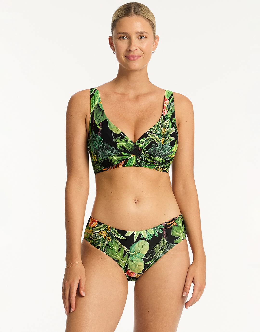 Lotus Cross Front Multi-fit Bikini Top - Black
