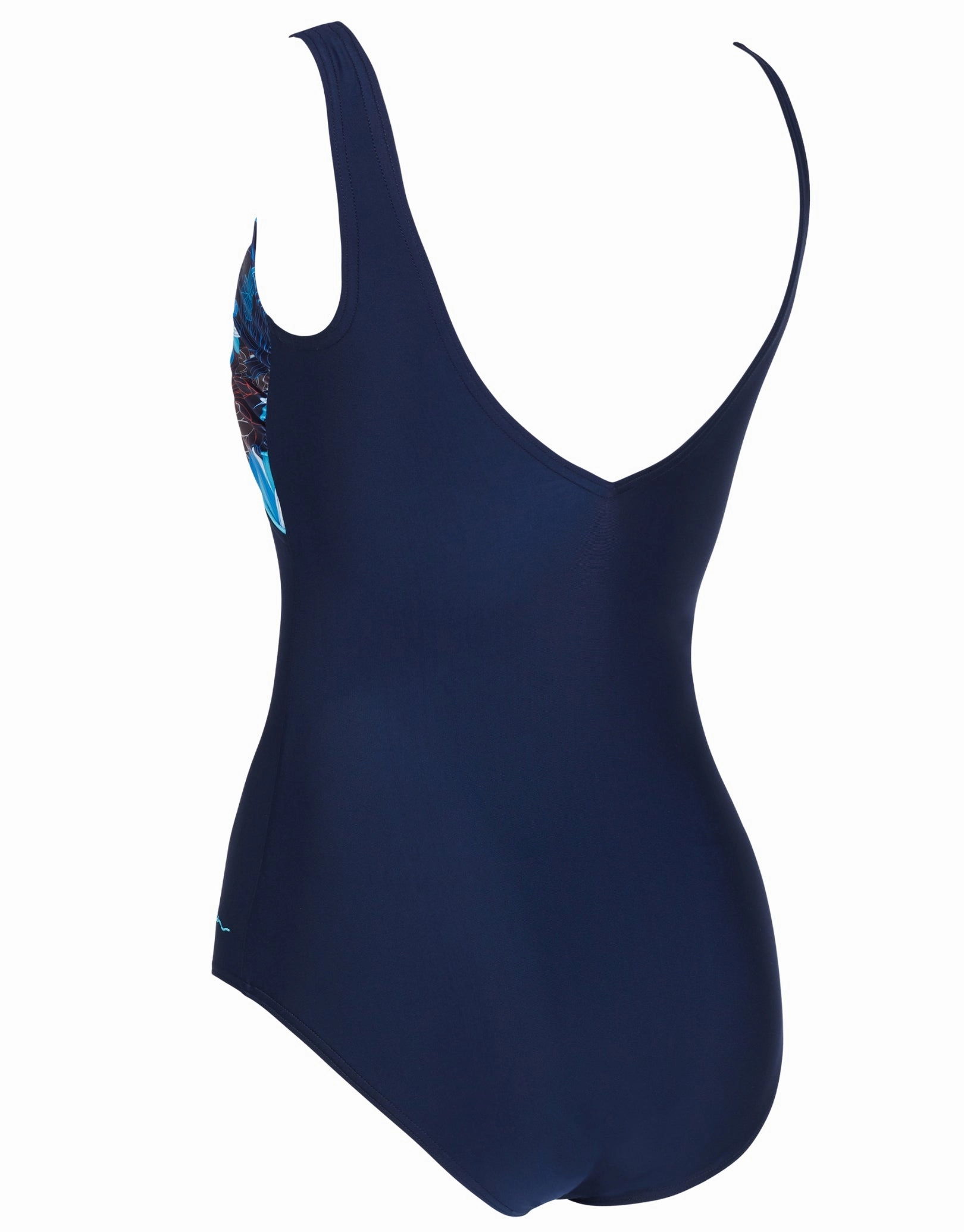 Lotus Front Crossover V Back Swimsuit - Navy