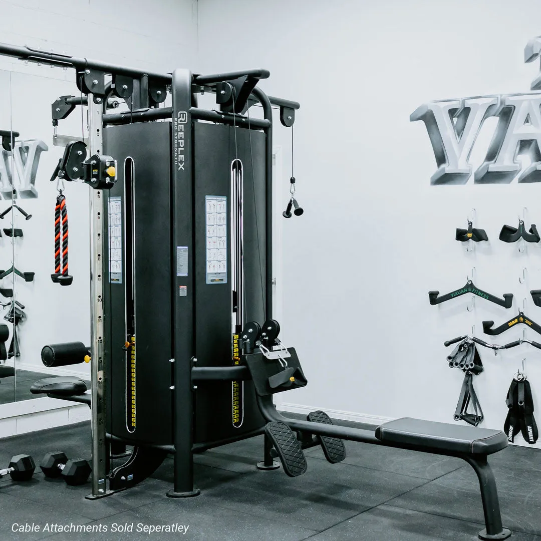 Reeplex Commercial 8 Station Jungle Gym with 150kg Heavy Weight Stacks, Barbell weight set, Folding Treadmills